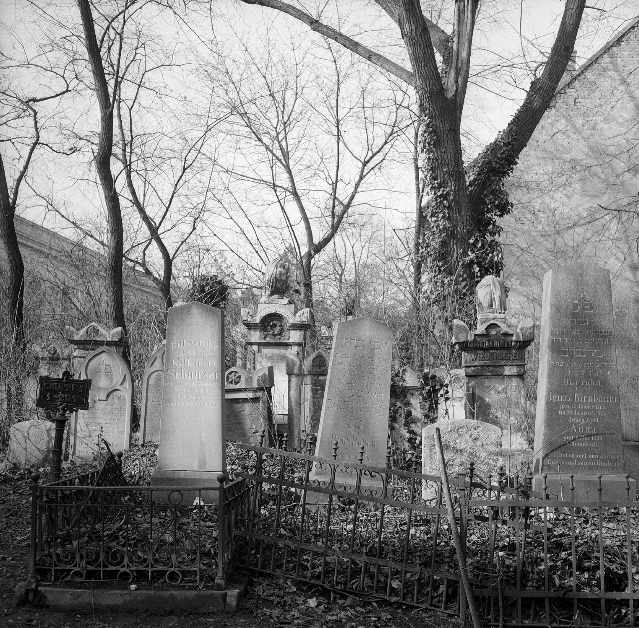 schwarz-weiß Aufnahme von Grabsteinen aus dem Jahr 1960